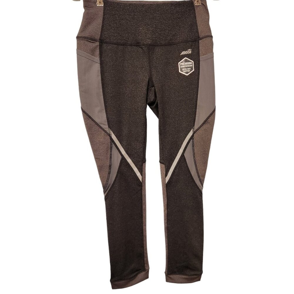 Avia Premium Compression Yoga Pants Womens Small Pockets‎ Gray Black NEW NWT